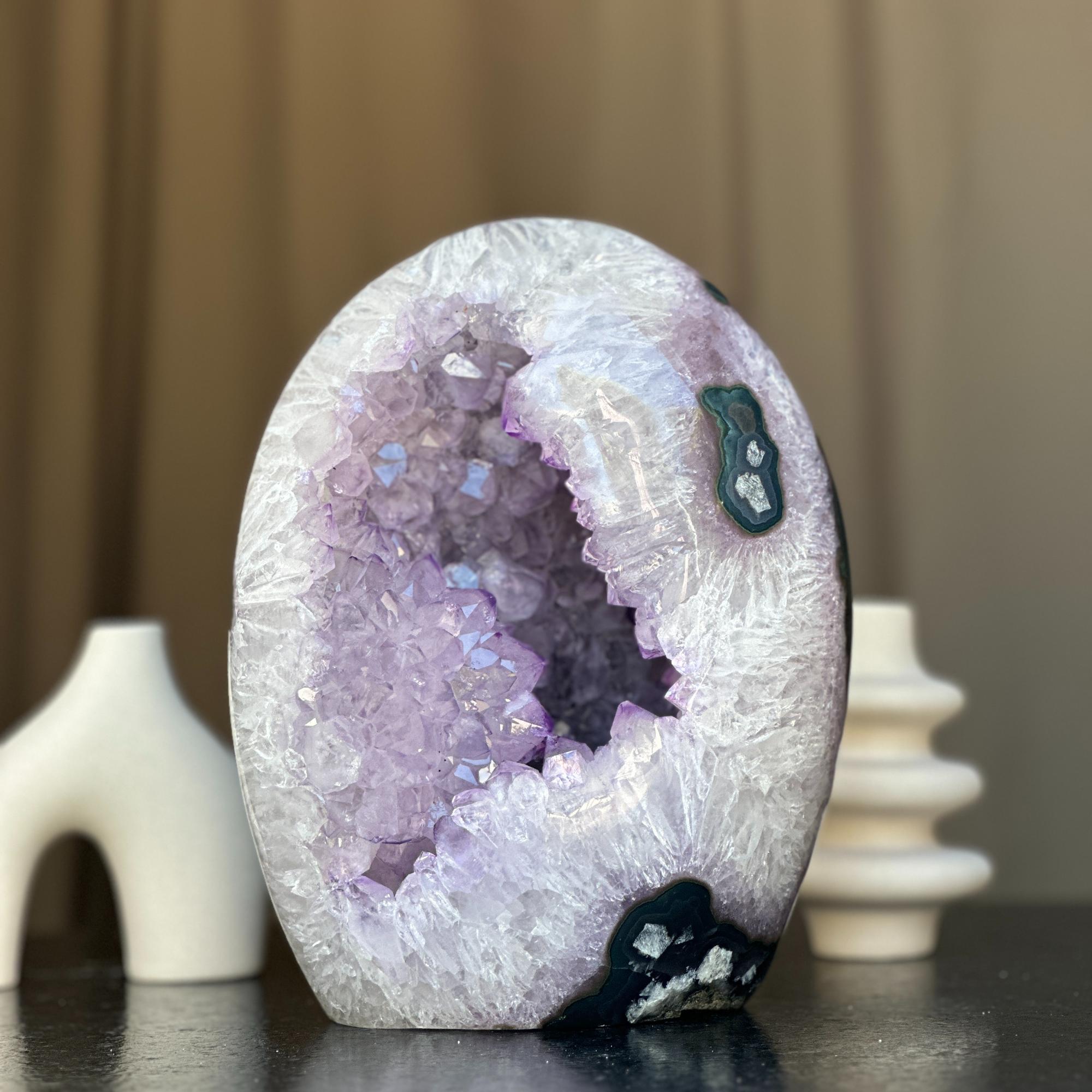 Crystal Egg, home decor with crystals, quartz and amethyst eggs, Amethyst with agate