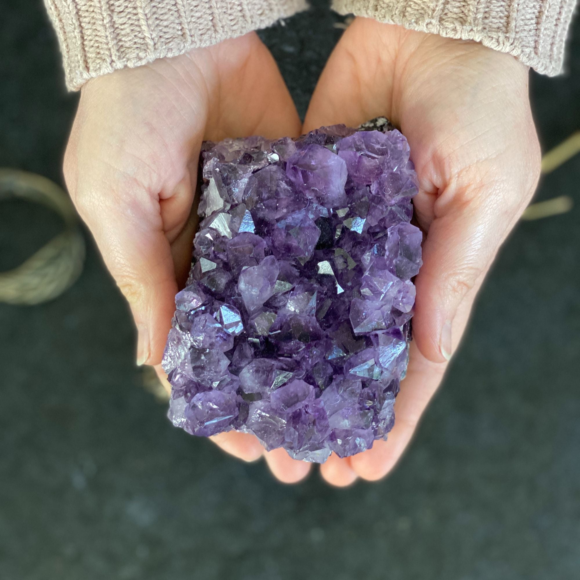 Flat Amethyst raw purple crystal cluster