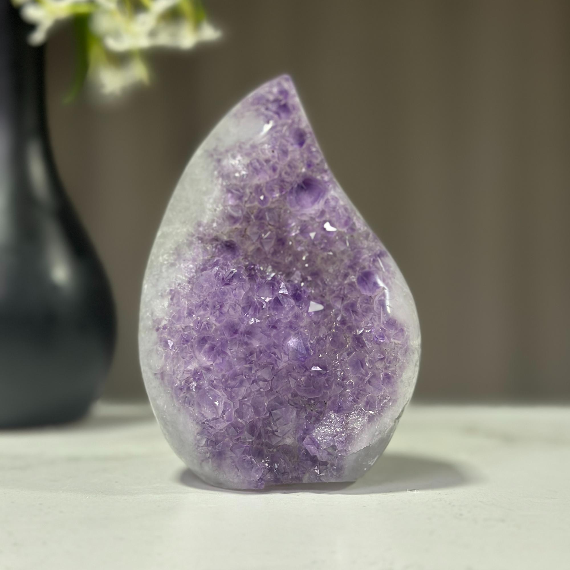 Deep Purple Amethyst and Agate Piece, Unique Crystal Flames for decor with incredible shine