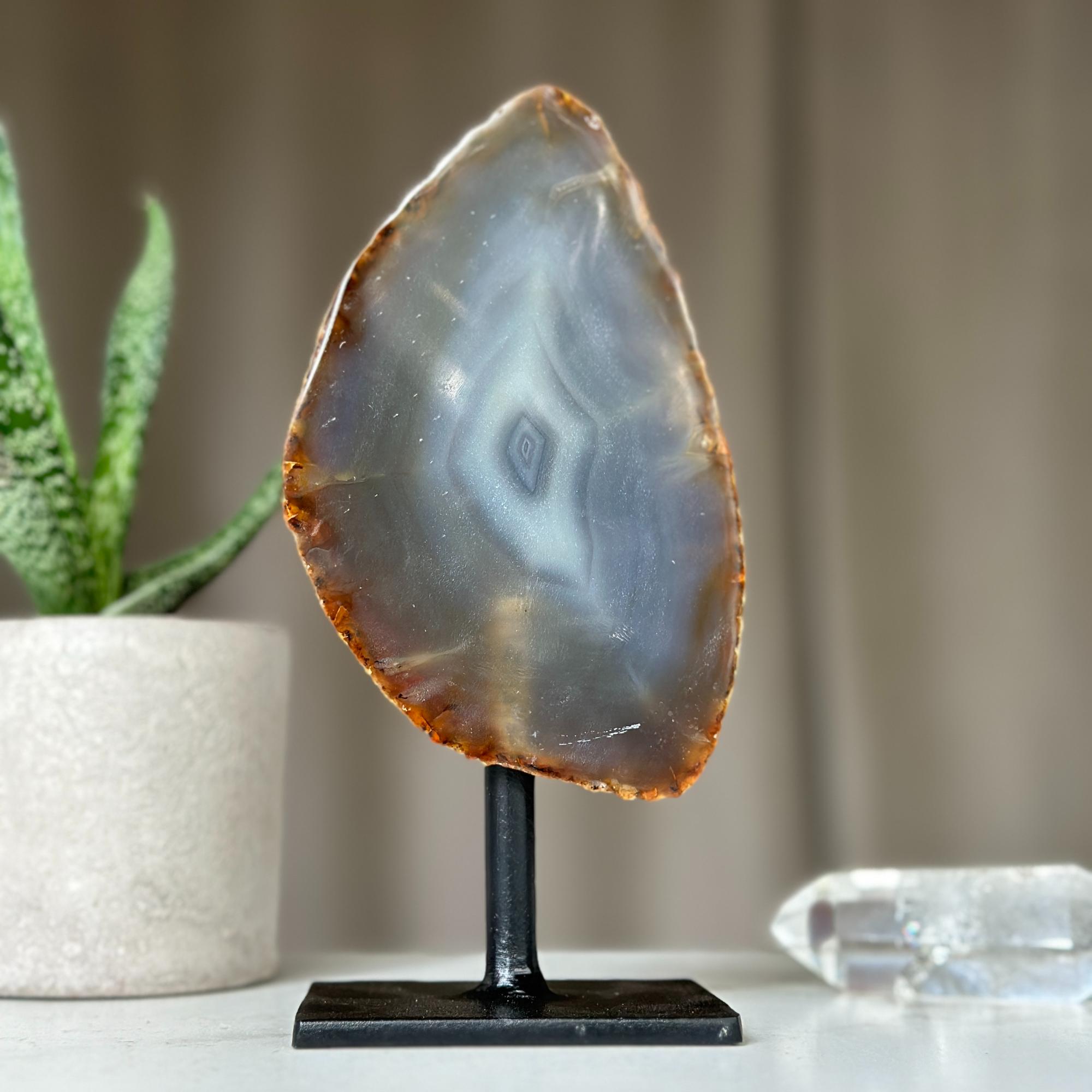 Agate Slice with metallic base included, Large Brown Agate Geode, 100% Natural Colors
