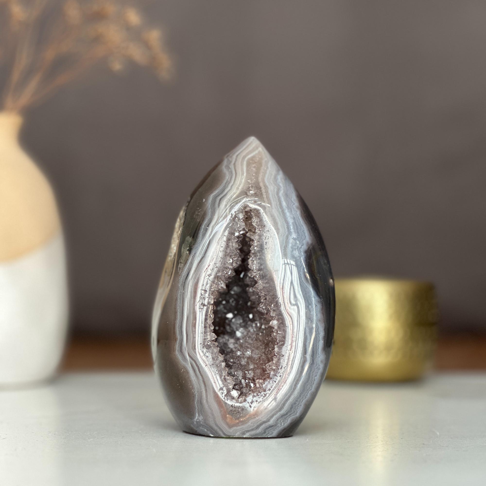 Natural Quartz Egg Shaped Crystal Cluster with agate formations, extra Large Amazing AAA Quality Geode Cave for collectors