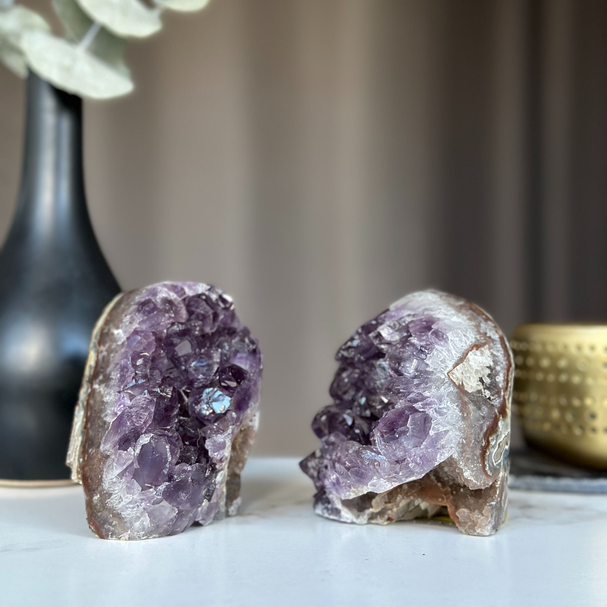 Deep Purple Amethyst Geode set with Agate formations at edges