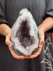 Agate & Amethyst Quartz Crystal Egg Cave