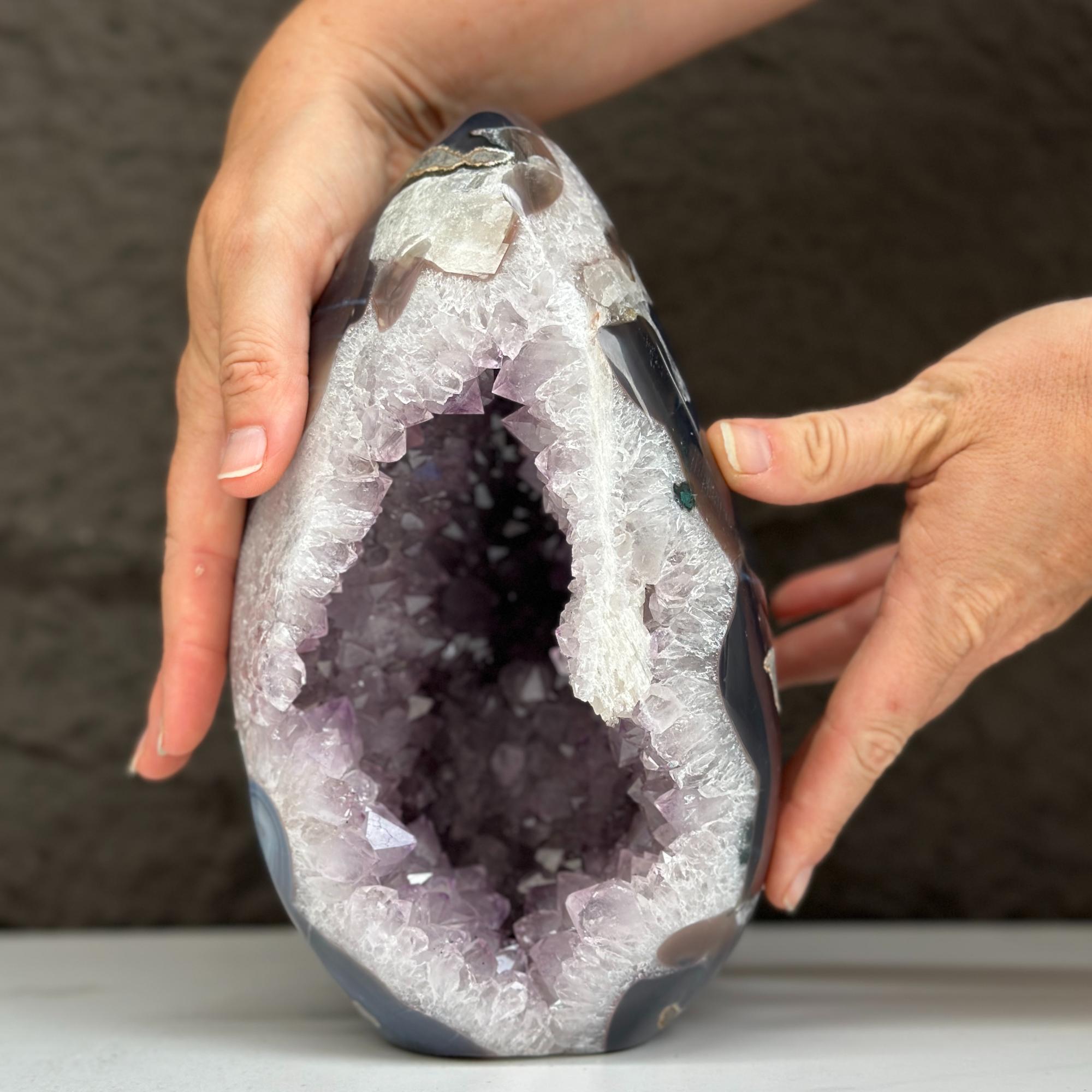 Agate & Amethyst Quartz Crystal Egg Cave