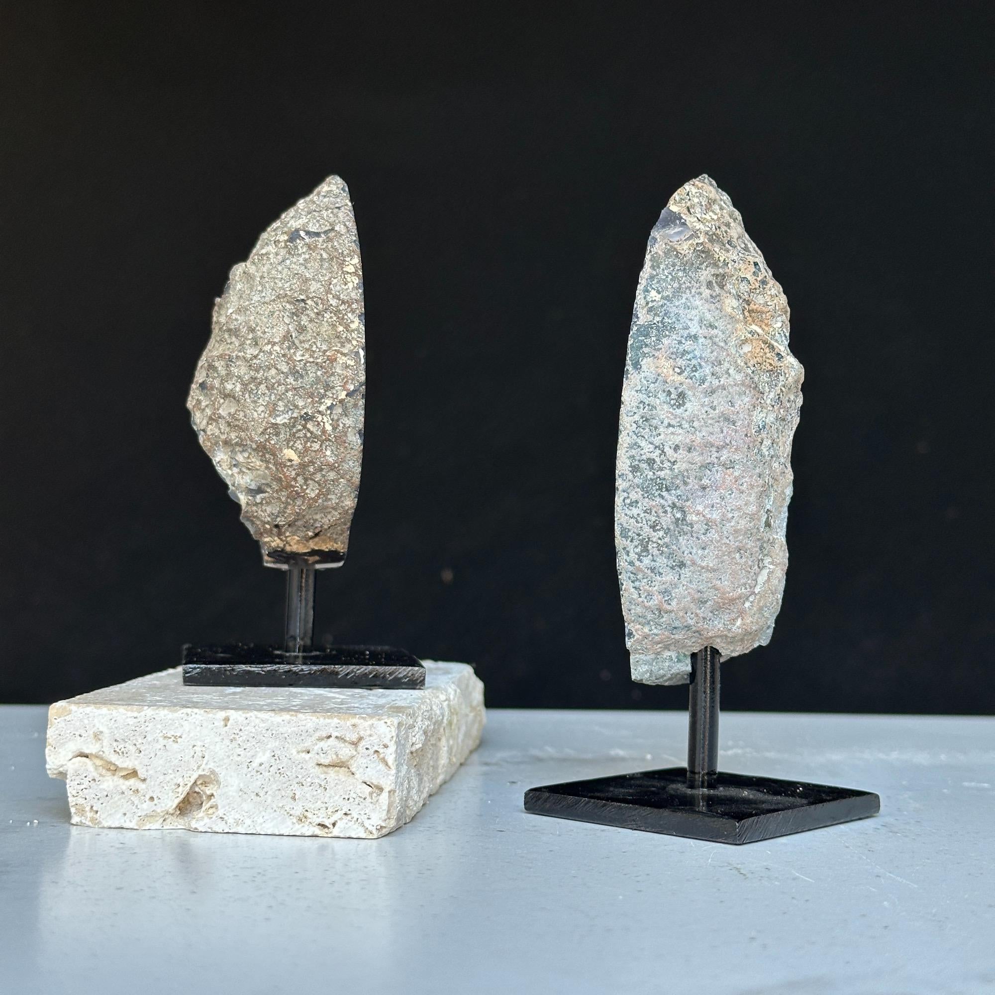 Agate Slice SET on Stand, Rare Mineral Finds with metallic base, Small mini display Agate Crystals, Perfect Gift for desk and night stand