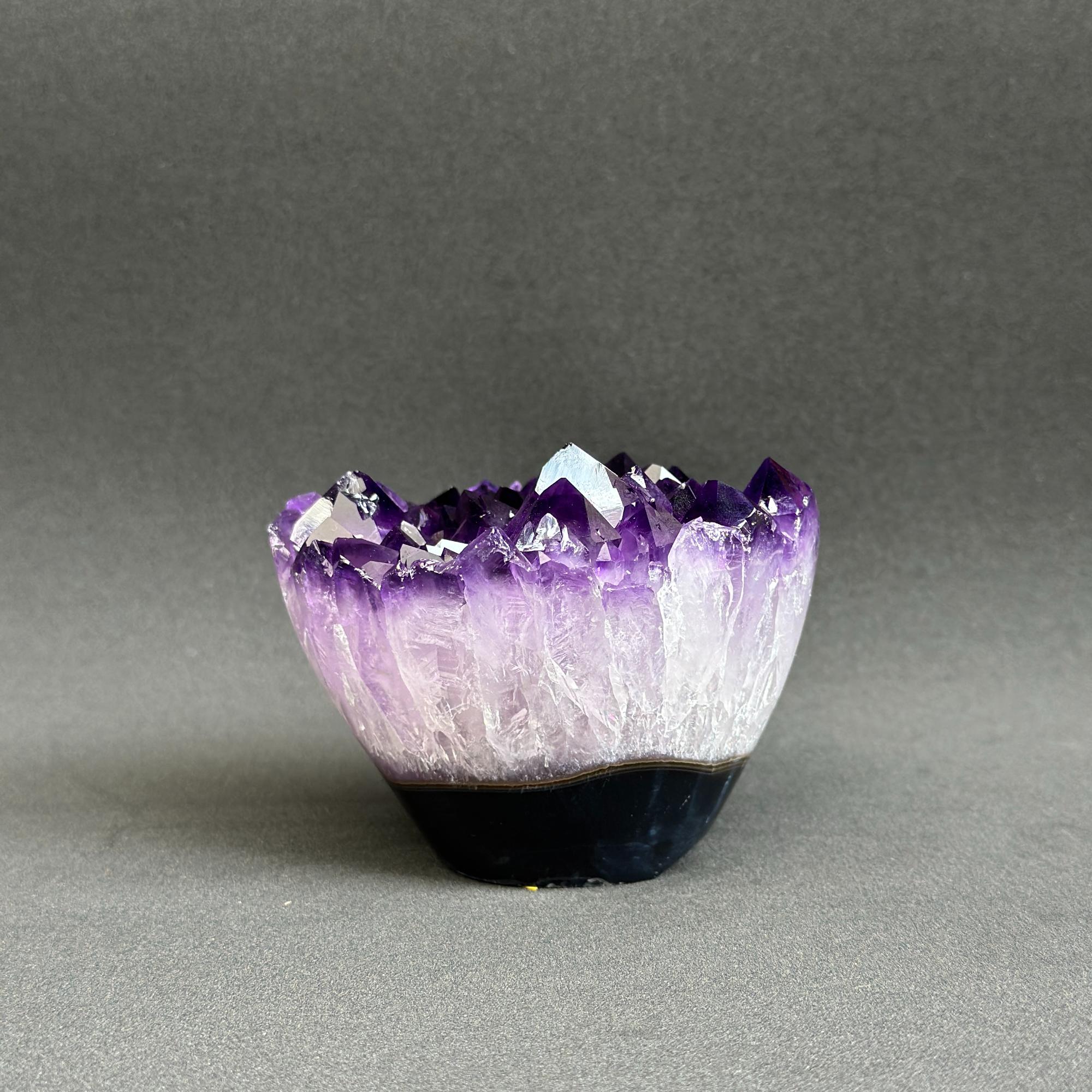 Amethyst Cupcake, Cylinder with Polished Colorful Agate Edges