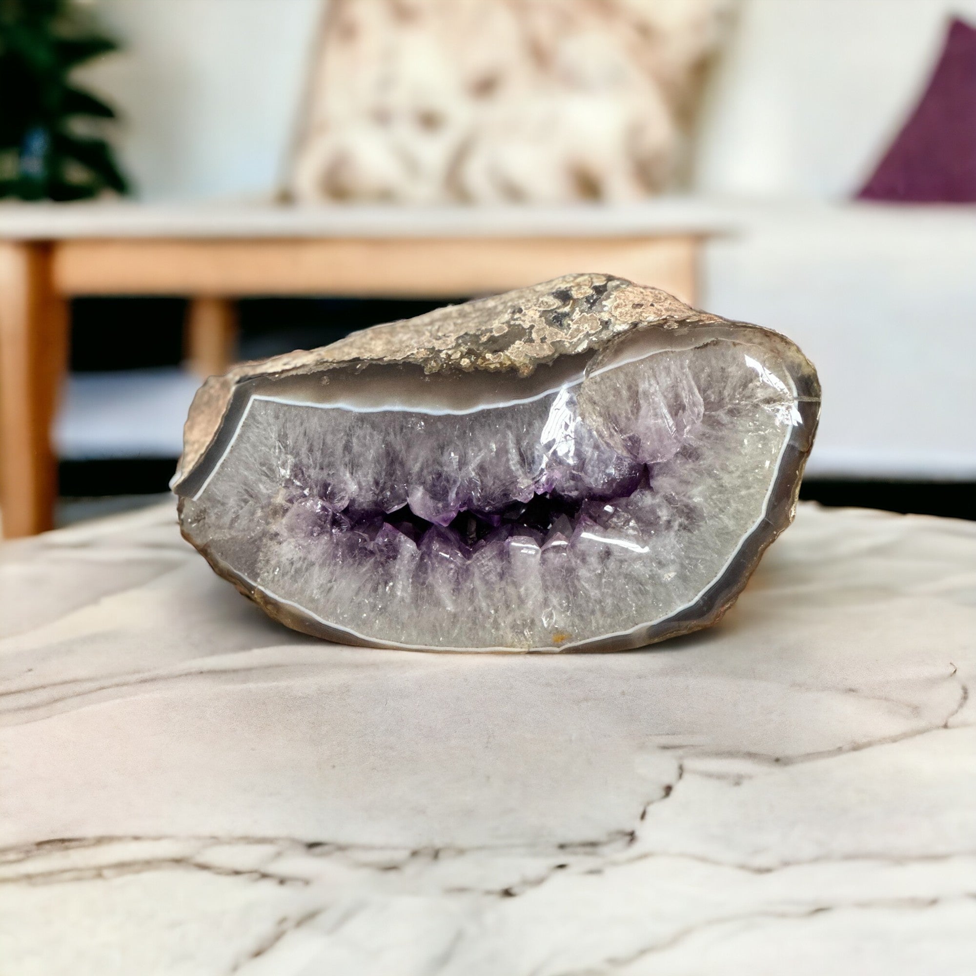 Amethyst Geode Crystal Decor With Agate Edges