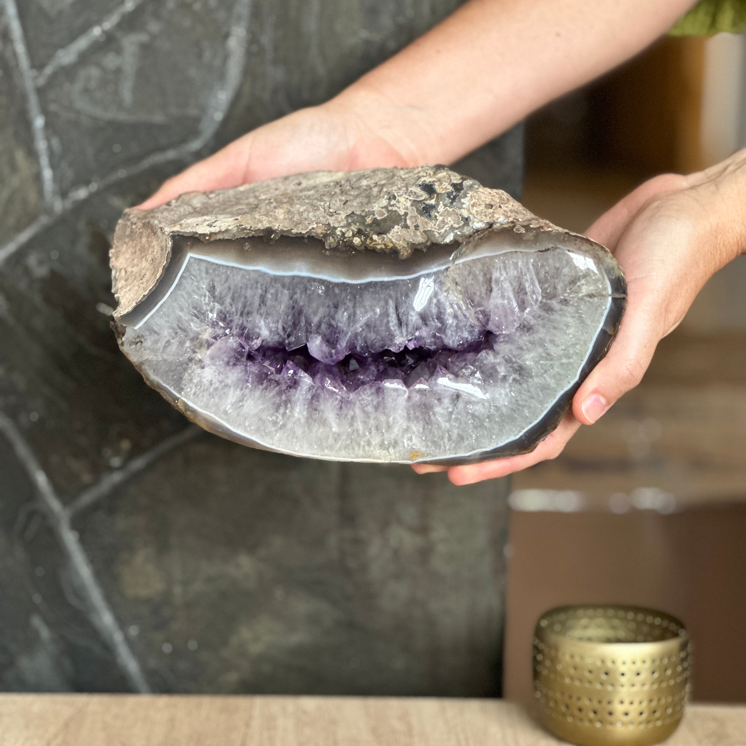 Amethyst Geode Crystal Decor With Agate Edges