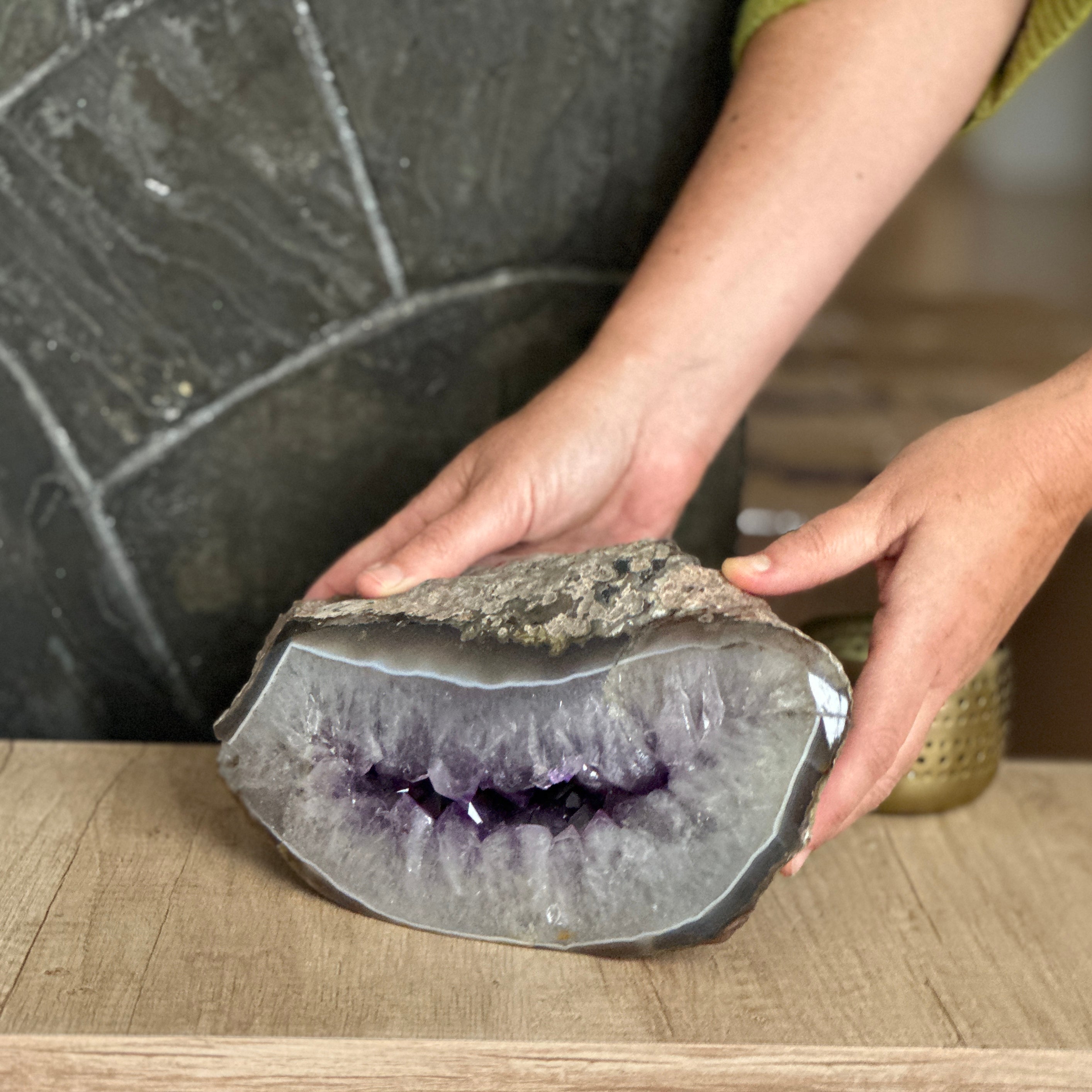 Amethyst Geode Crystal Decor With Agate Edges