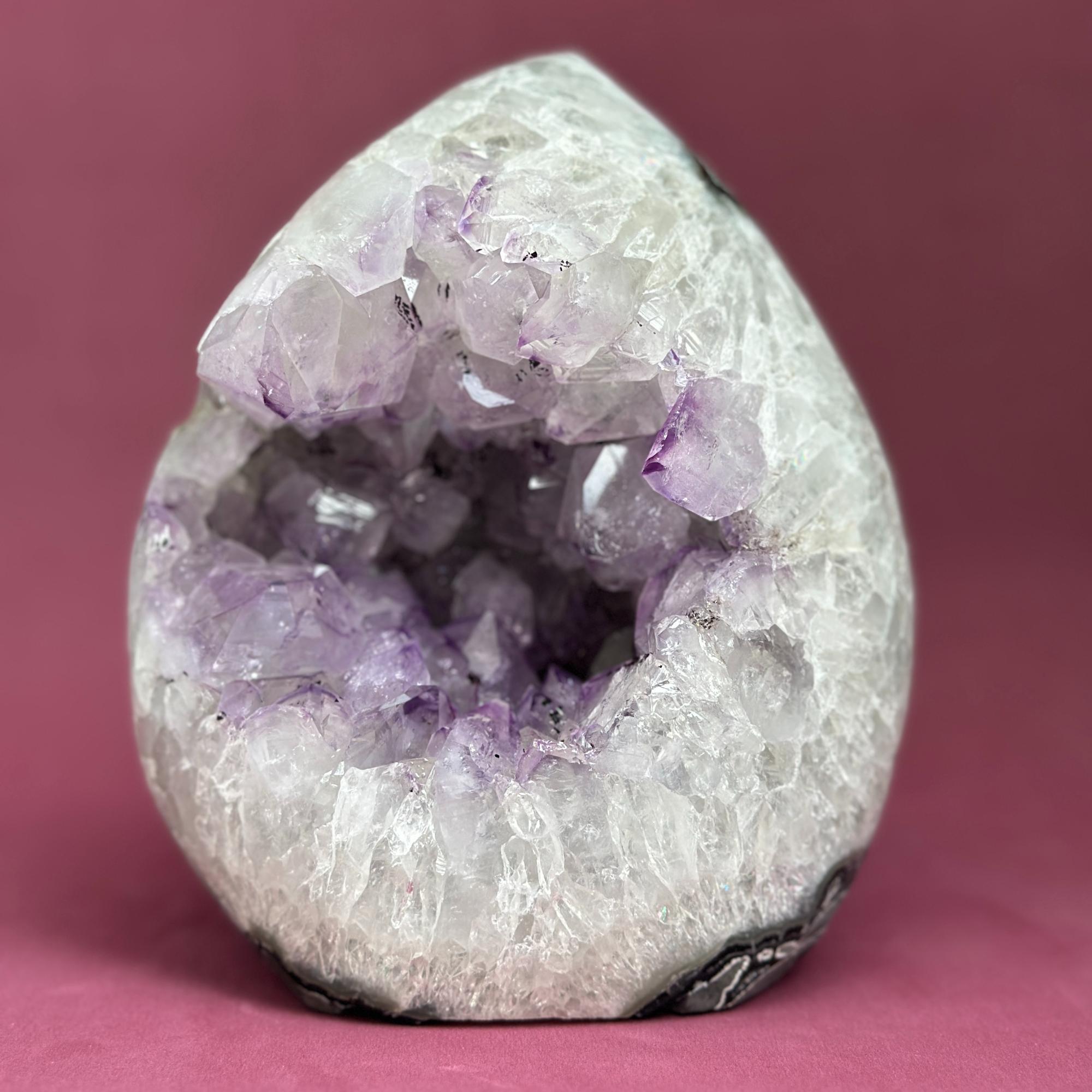 Amethyst Geode Crystal Egg with incredible Agate formations, Natural c