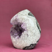 Amethyst Geode Crystal Egg with incredible Agate formations, Natural cave shaped polished agate stone