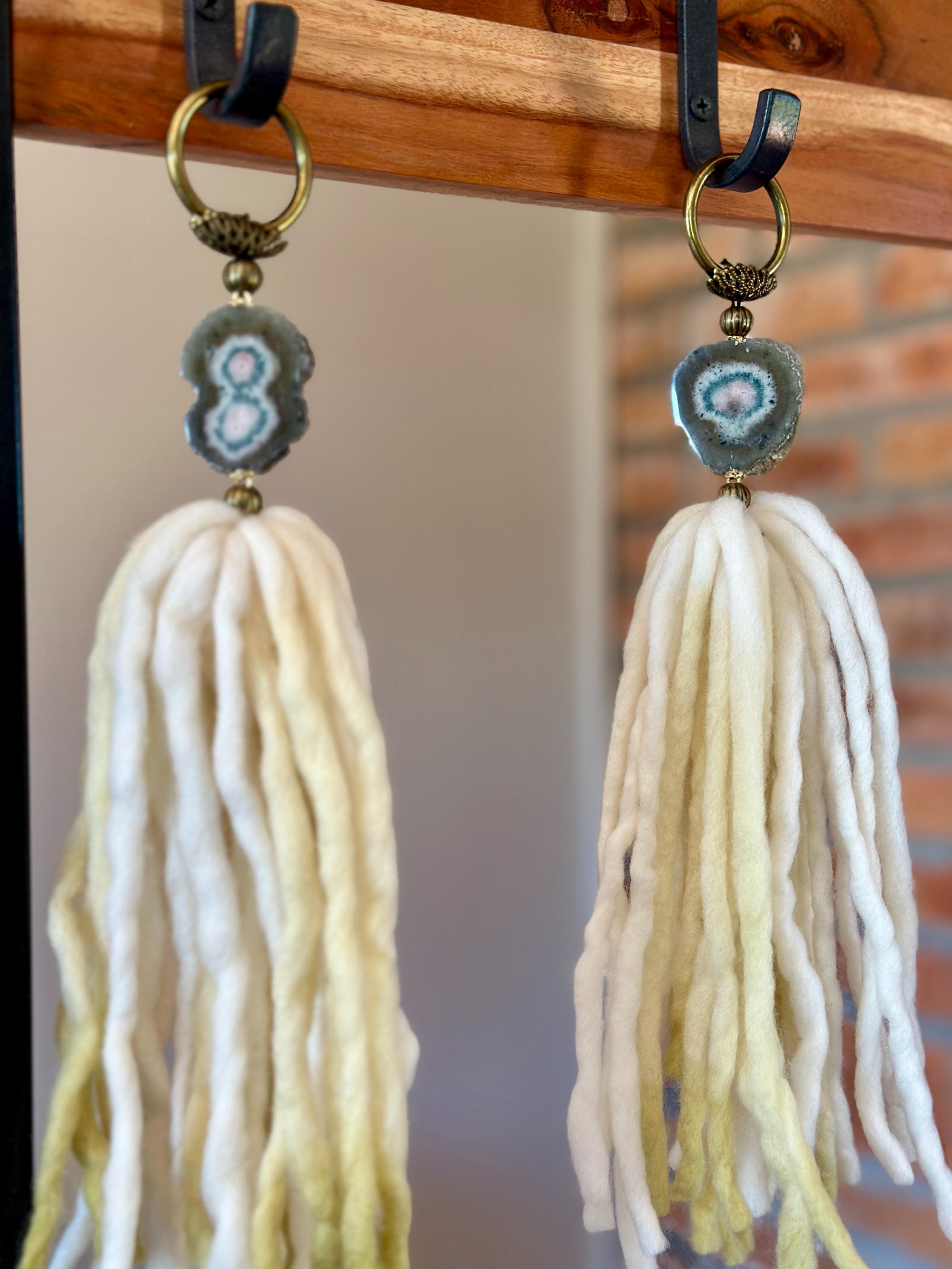 Stalactite and Merino Wool Garland, Door knob tassel, Wall Hanging, multiple uses crystal gift