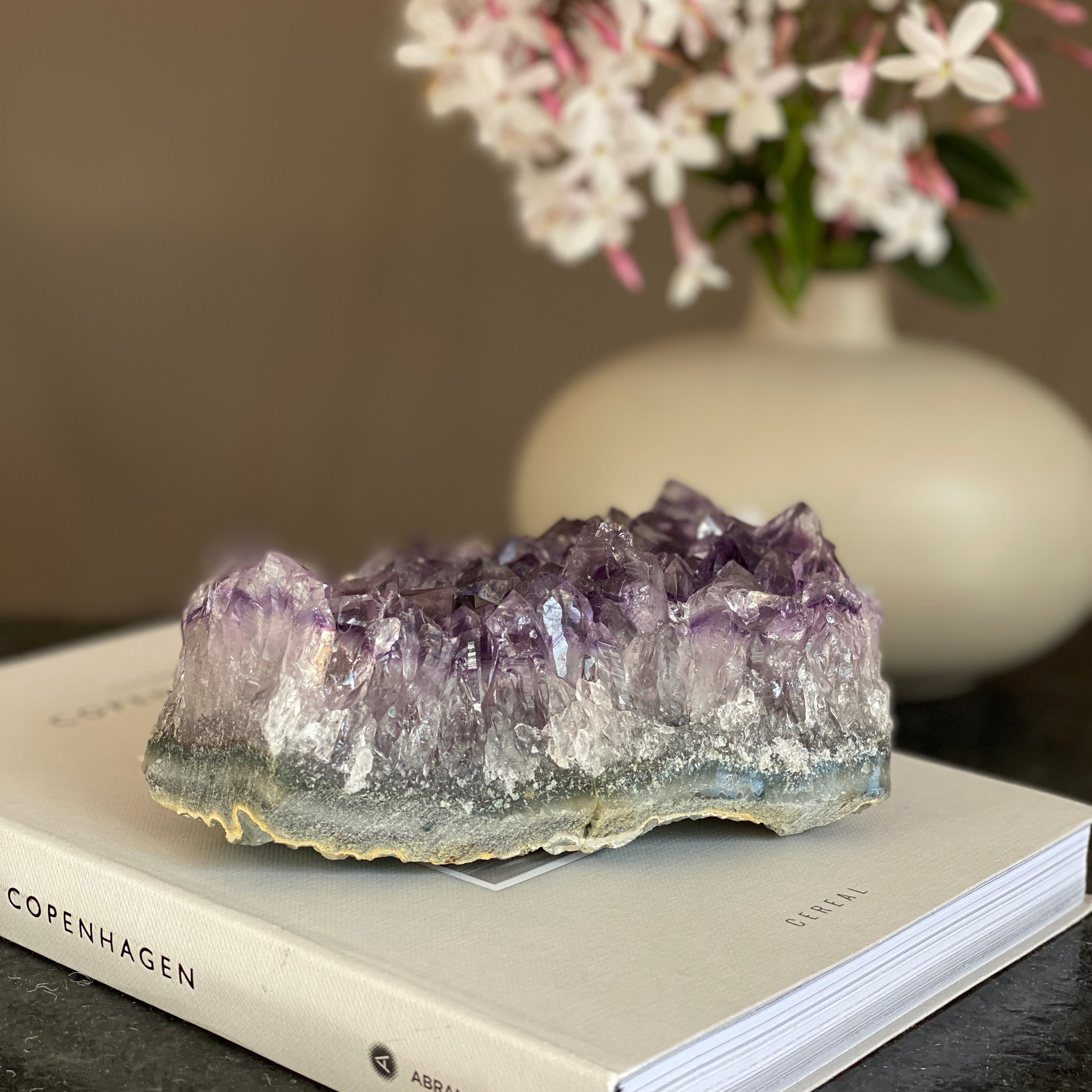 Vibrant purple amethyst and agate cluster, 3x4.5 inch, for home decor.