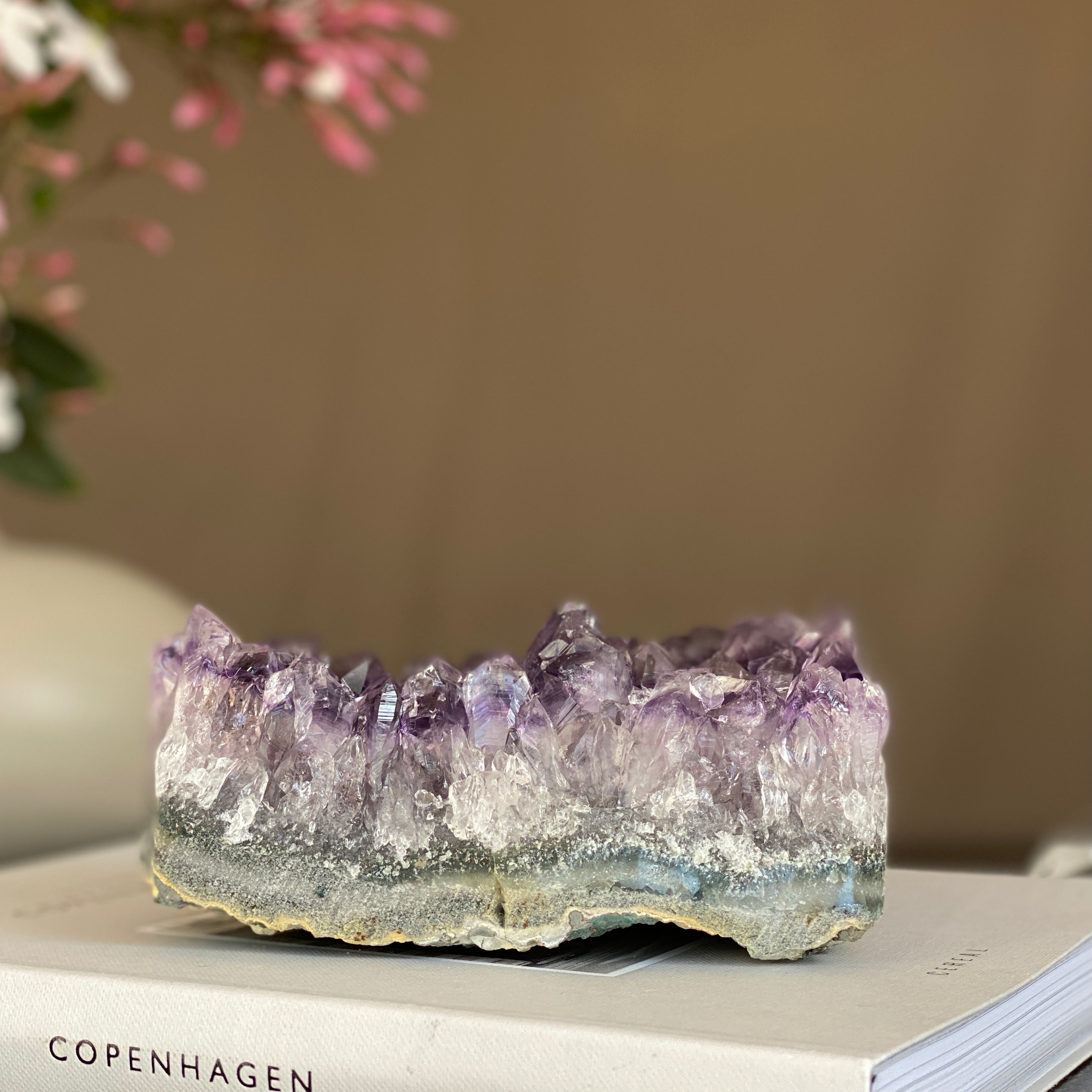 Vibrant purple amethyst and agate cluster, 4.5" tall, for home decor.