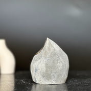 Grey and brown agate crystal flame, 4-inch tall, with polished edges.