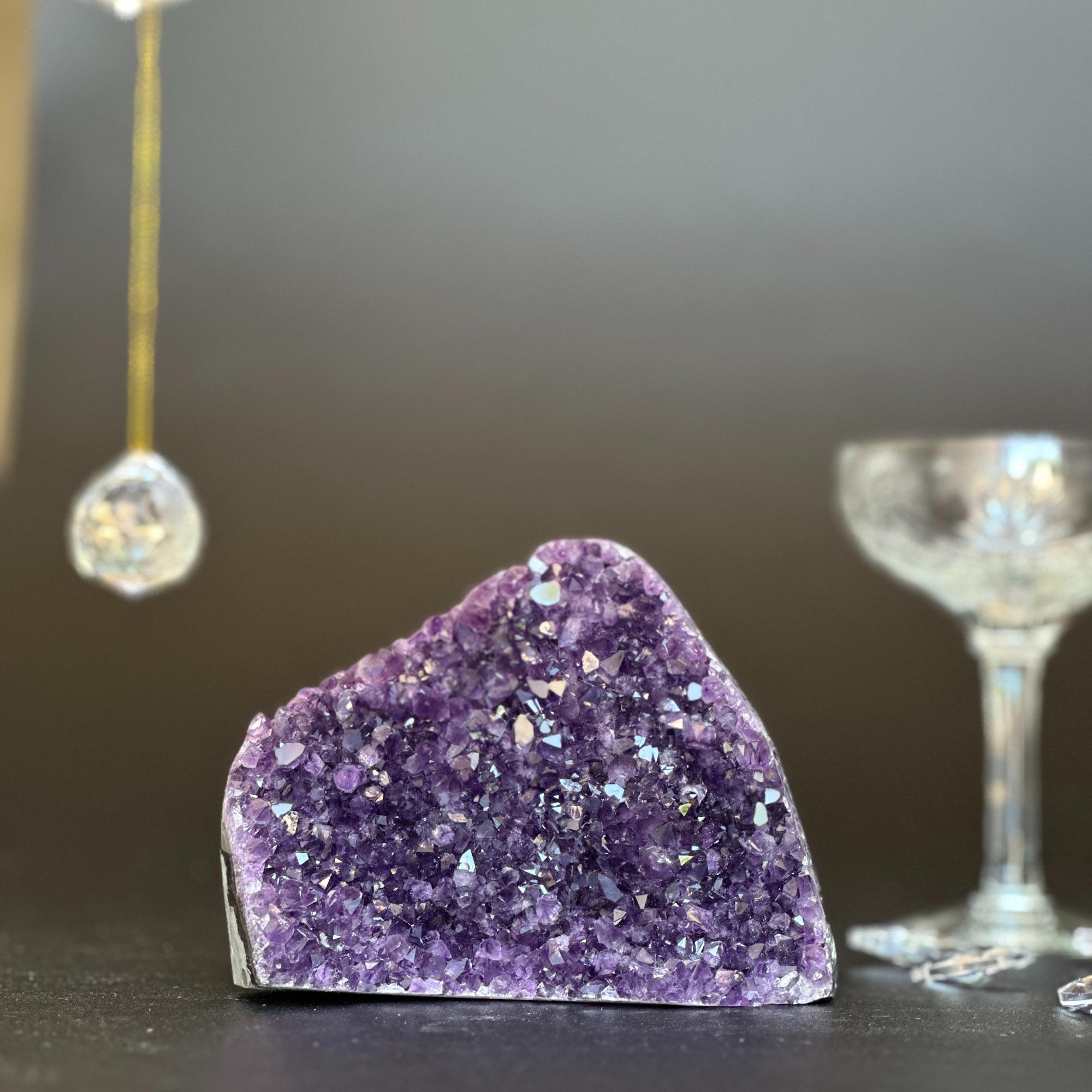 Vibrant deep purple Uruguayan amethyst geode crystal cluster, 4.5x4 inches, 1.8 lb.