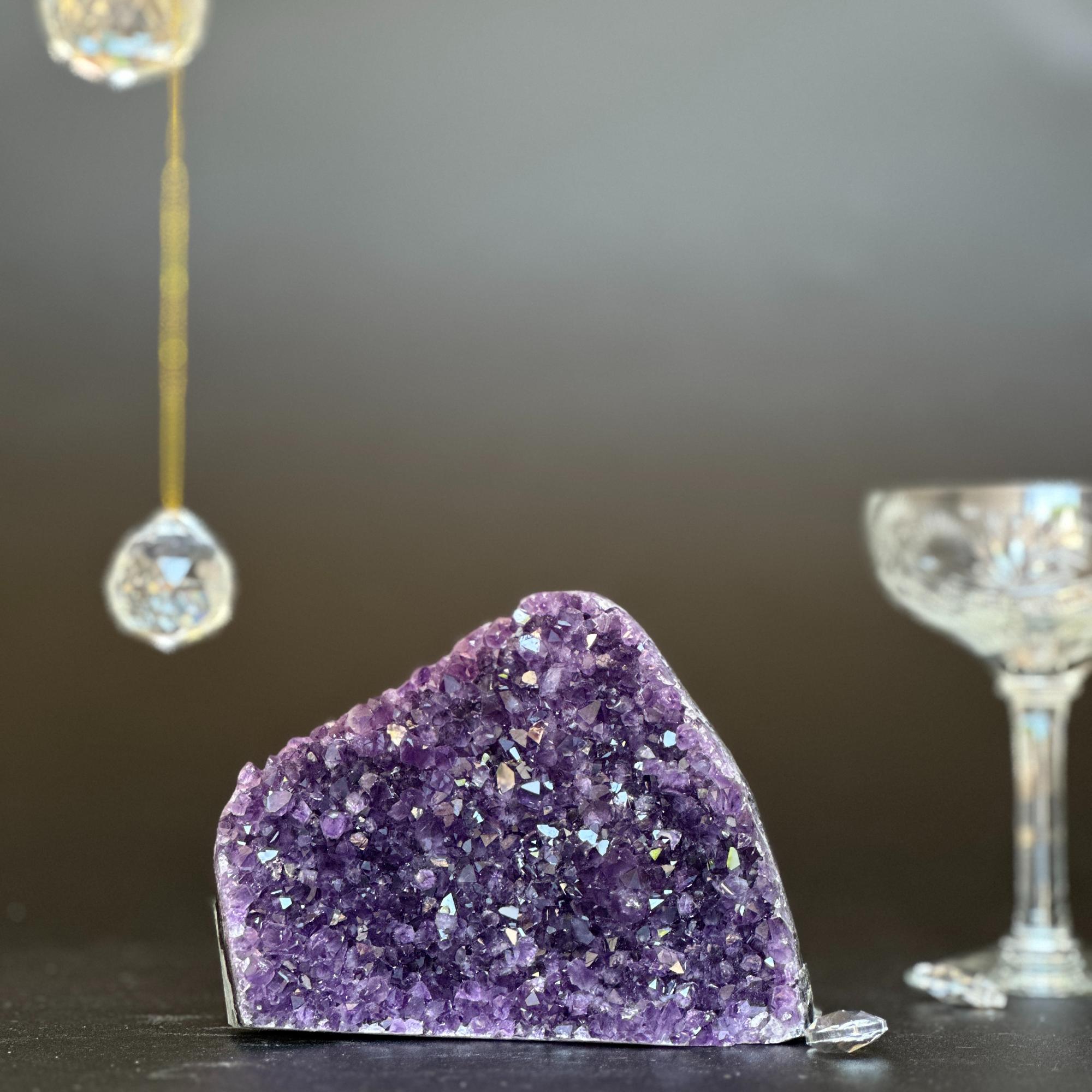 Vibrant deep purple Uruguayan amethyst geode crystal cluster, 4.5x4 inches, 1.8 lb.