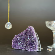 Vibrant deep purple amethyst geode crystal cluster, 4.5x4 inches, with sparkling raw crystals.