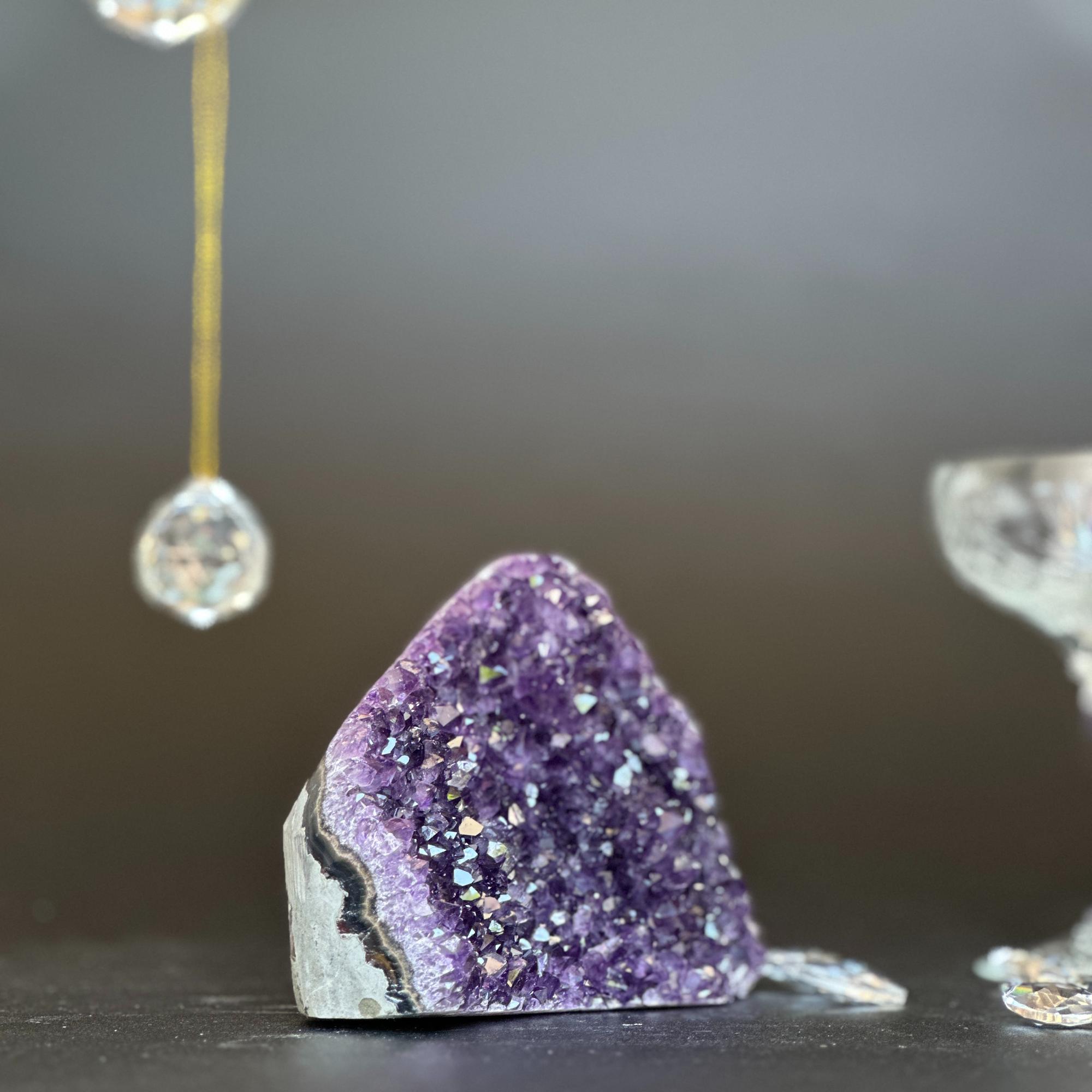 Vibrant deep purple Uruguayan amethyst geode crystal cluster, 4.5x4 inches, 1.8 lb.