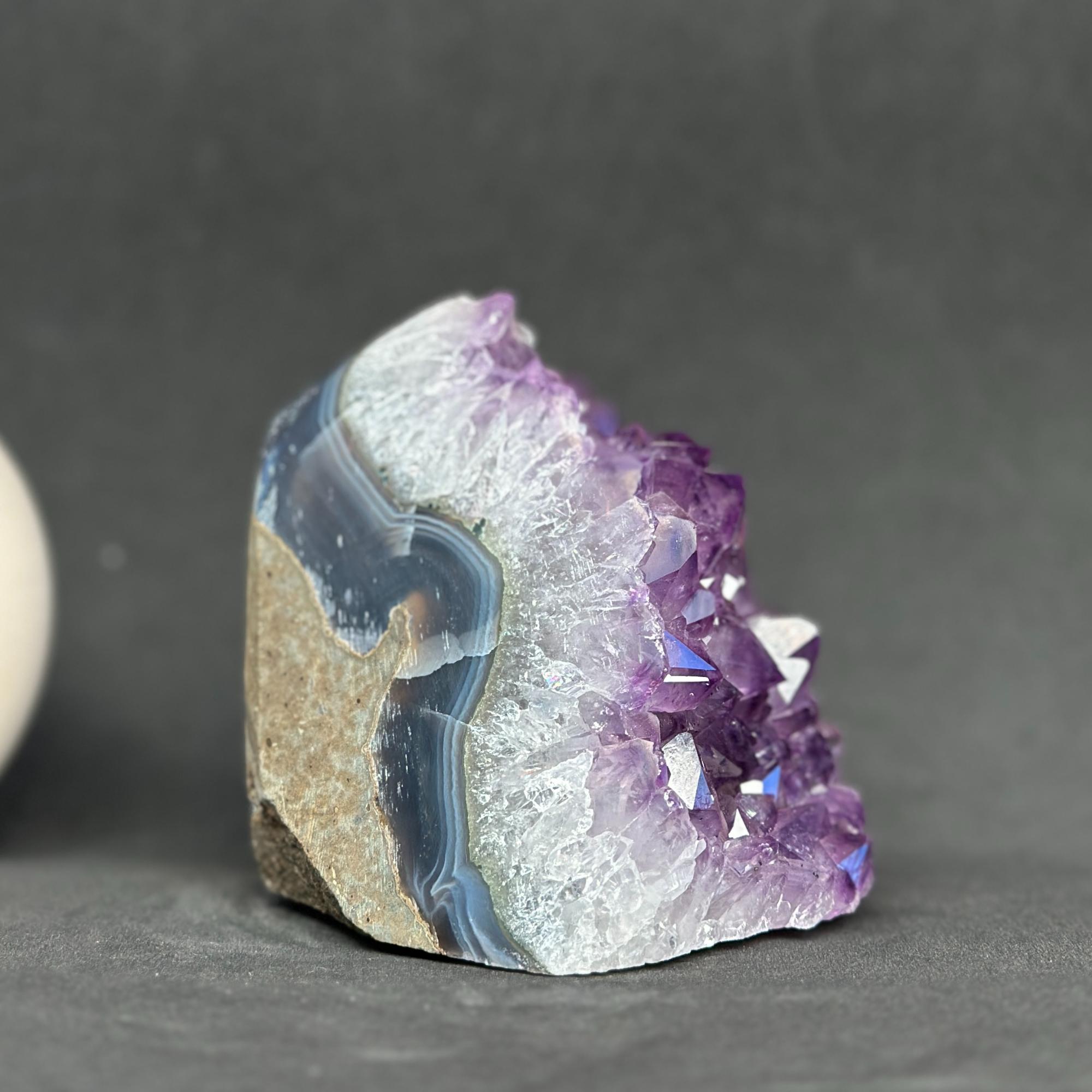 Amethyst Geode with Agate, Large Cluster, Premium quality stone from Uruguay, Deep Purple Crystal