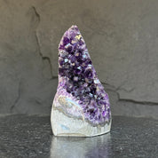 Extra large deep purple amethyst geode cathedral from Uruguay, 6-inch tall crystal cluster.