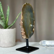 Colorful Agate Crystal Piece with Metal Base, Stunning Decor Stone 100% natural, Uruguayan Geode