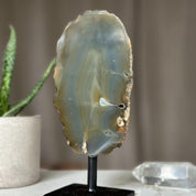 Colorful Agate Crystal Piece with Metal Base, Stunning Decor Stone 100% natural, Uruguayan Geode