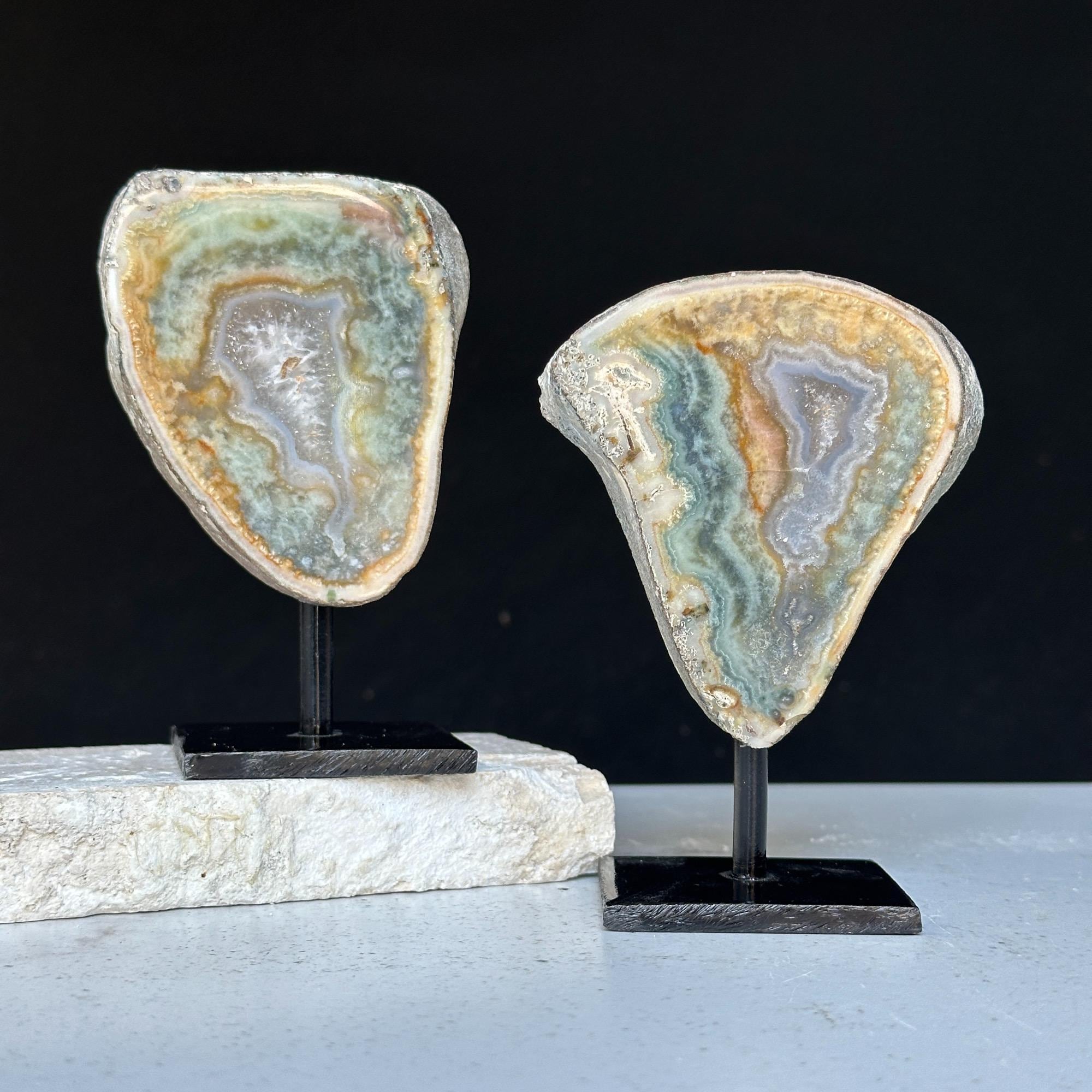 Cutest Crystal Gift, Jasper SET on Stand, Colorful Jasper Slice with metallic base, home decoration, mineral formations for collectors