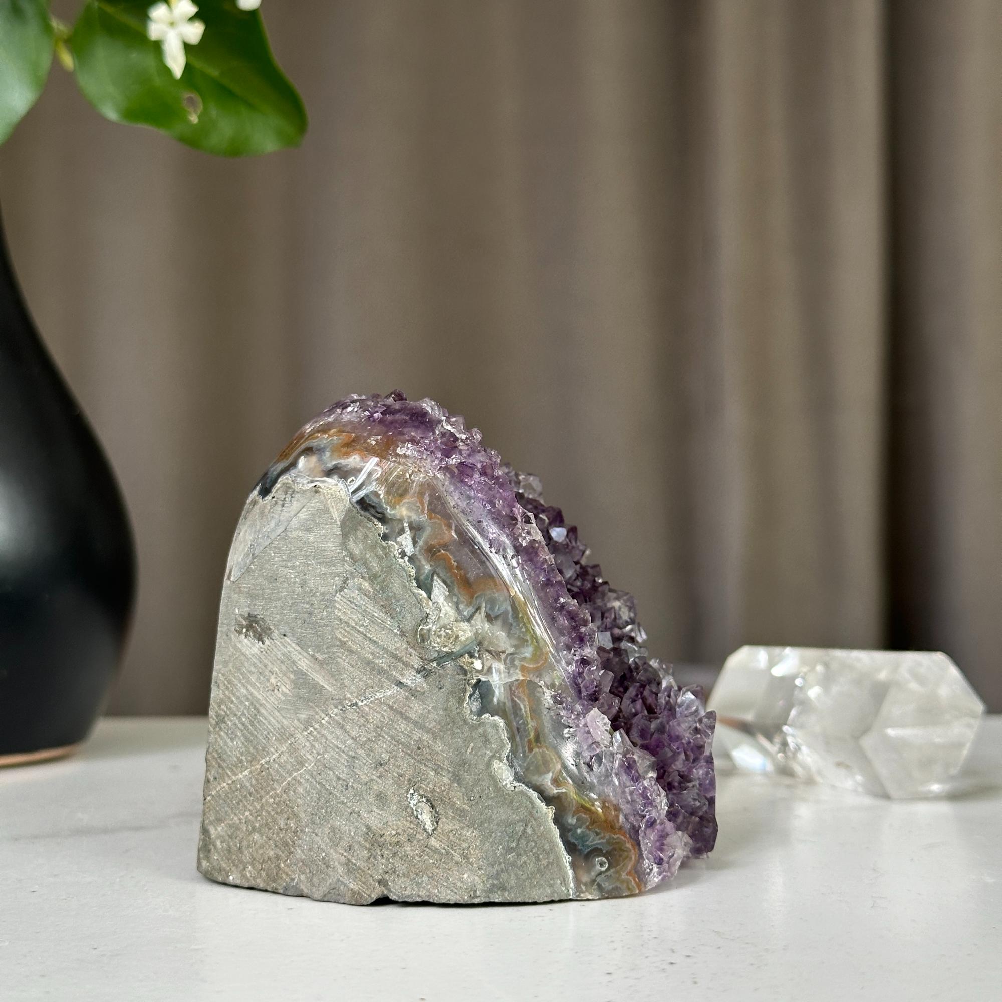 Deep purple Uruguayan amethyst geode, 3x3 inch anxiety relief stone.