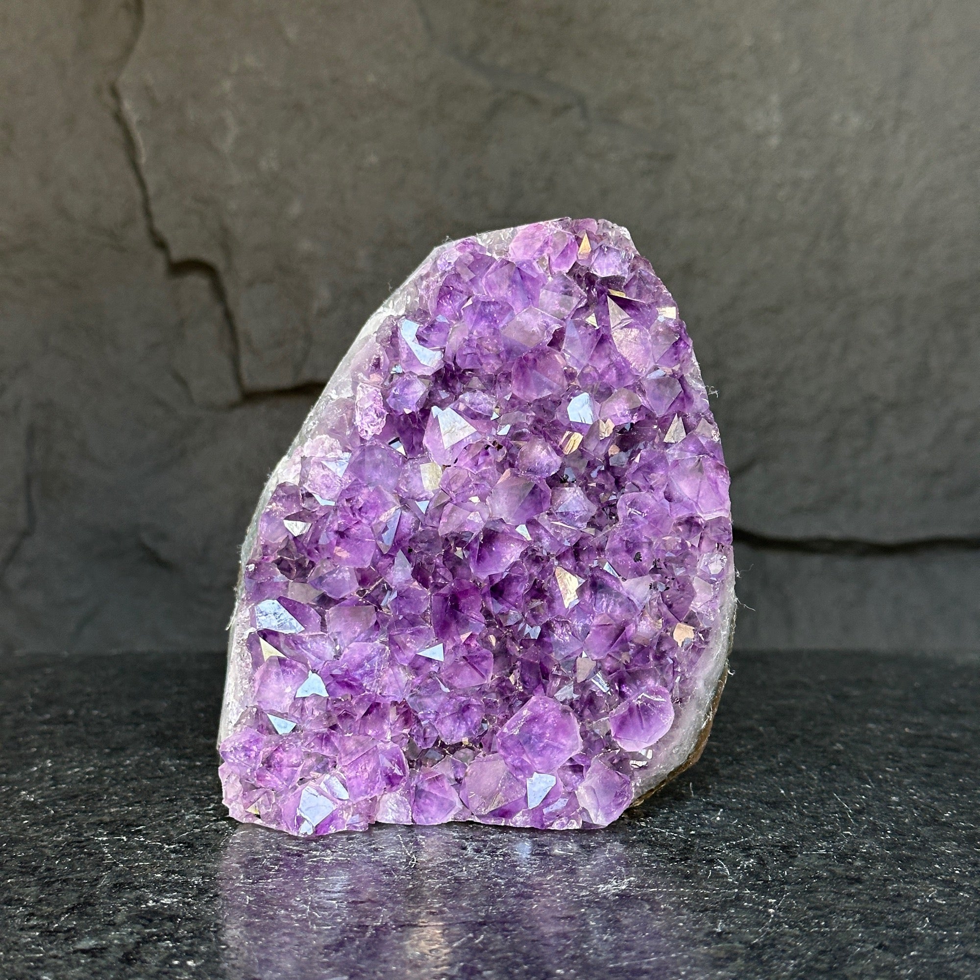 Deep purple amethyst cathedral geode with sparkling crystals, 6-inch tall, 2.9 lb.
