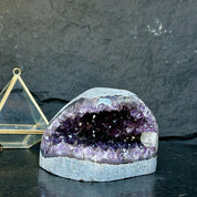 Flat Natural Amethyst Geode Centerpiece With Agate Layers