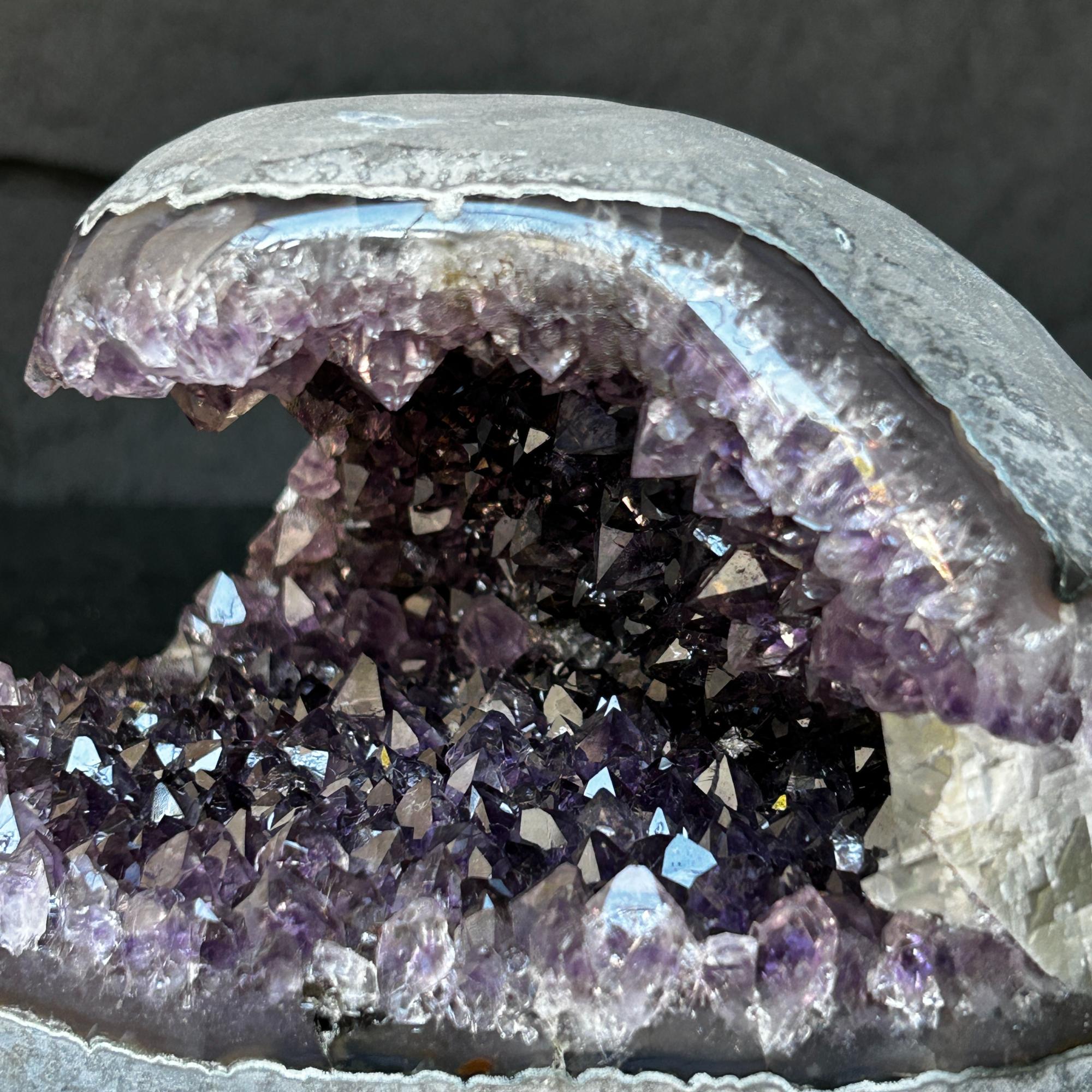 Flat Natural Amethyst Geode Centerpiece With Agate Layers