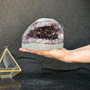 Flat Natural Amethyst Geode Centerpiece With Agate Layers