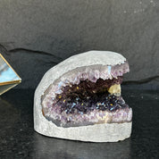 Flat Natural Amethyst Geode Centerpiece With Agate Layers