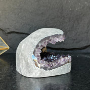 Flat Natural Amethyst Geode Centerpiece With Agate Layers
