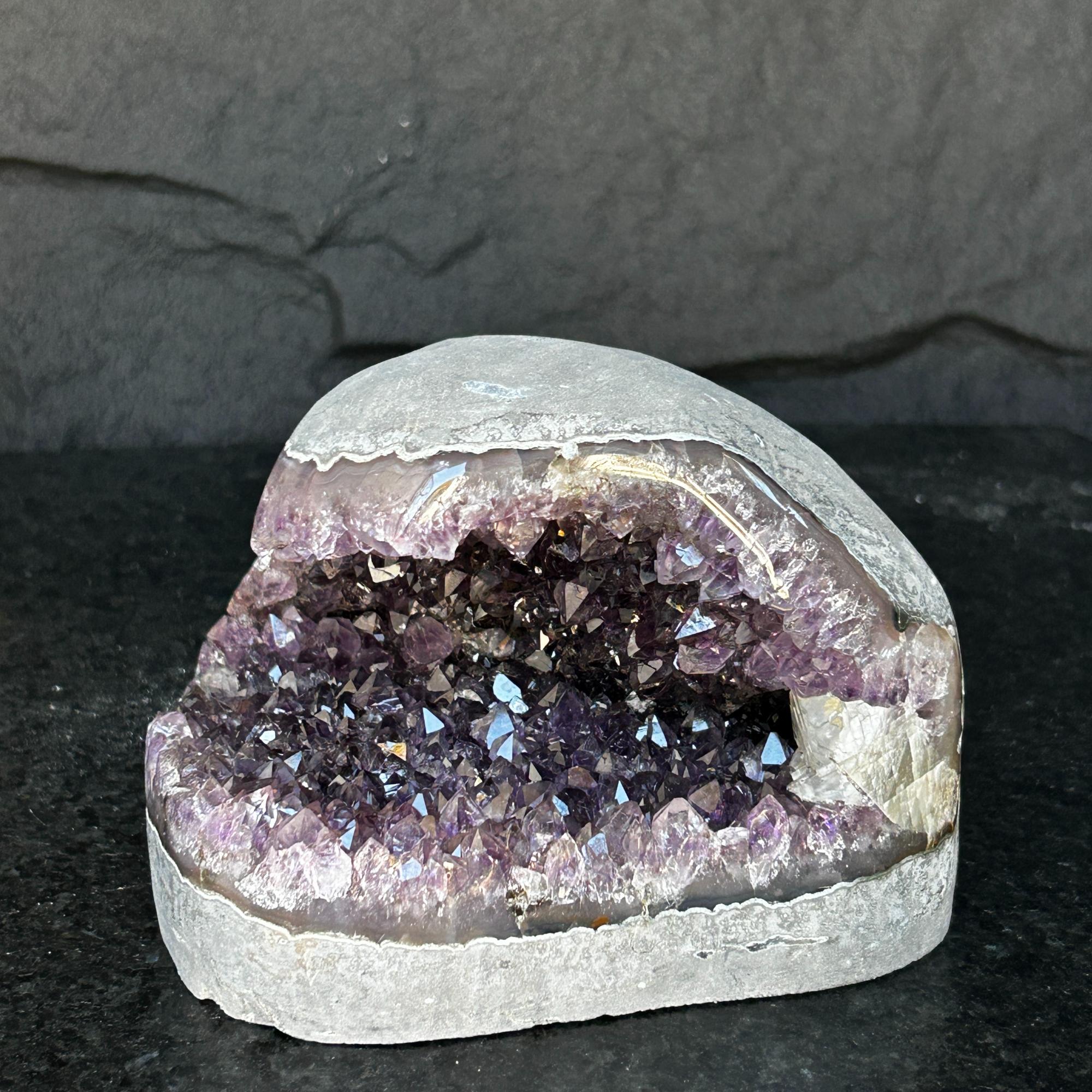 Flat Natural Amethyst Geode Centerpiece With Agate Layers