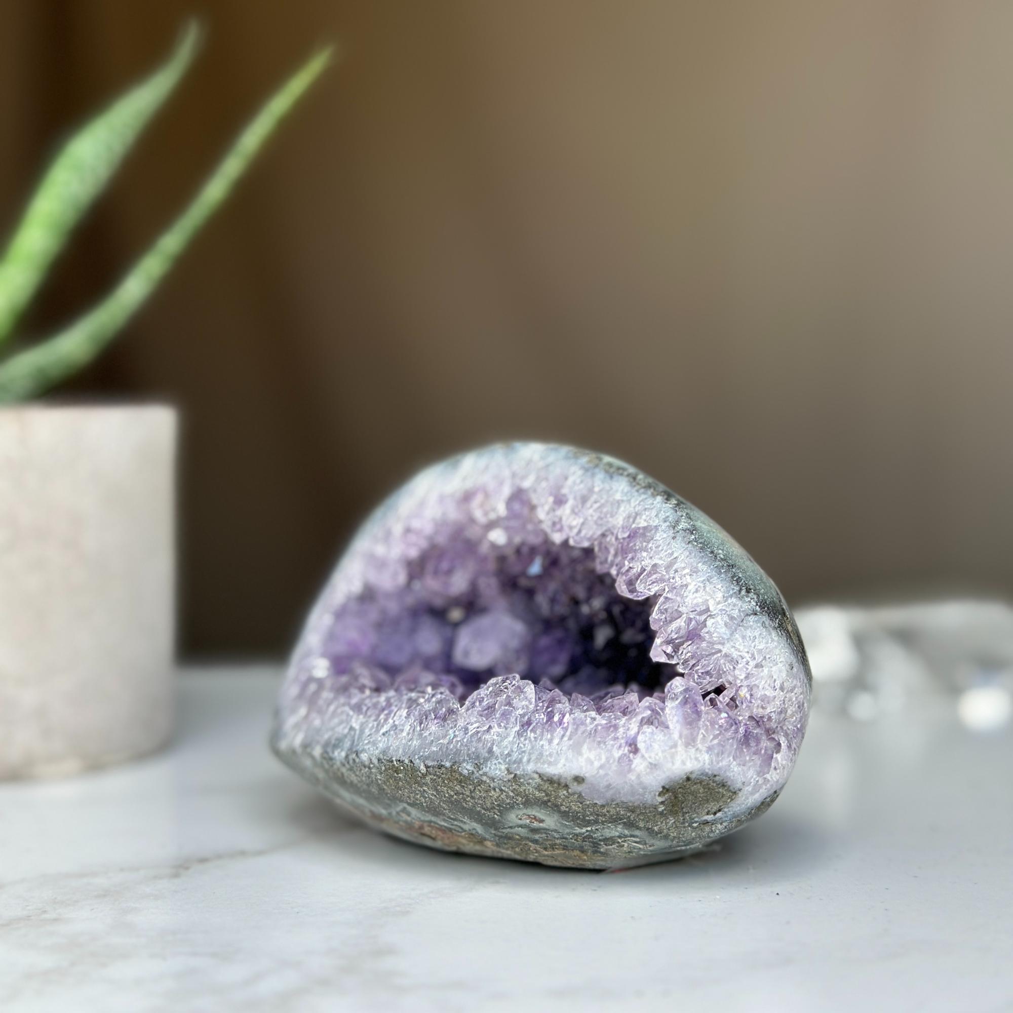 Amethyst Geode Bowl, Natural Deep Purple Amethyst Crystal Round Shaped Cluster, Home Decor Crystal Geode Cave
