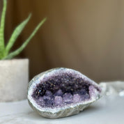 Amethyst Geode Bowl, Natural Deep Purple Amethyst Crystal Round Shaped Cluster, Home Decor Crystal Geode Cave