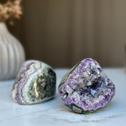 Amethyst Geode Bowl SET, Natural Deep Purple Amethyst Crystal Round Shaped Cluster, Home Decor Crystal Geode Cave