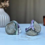 Amethyst Geode Bowl SET, Natural Deep Purple Amethyst Crystal Round Shaped Cluster, Home Decor Crystal Geode Cave