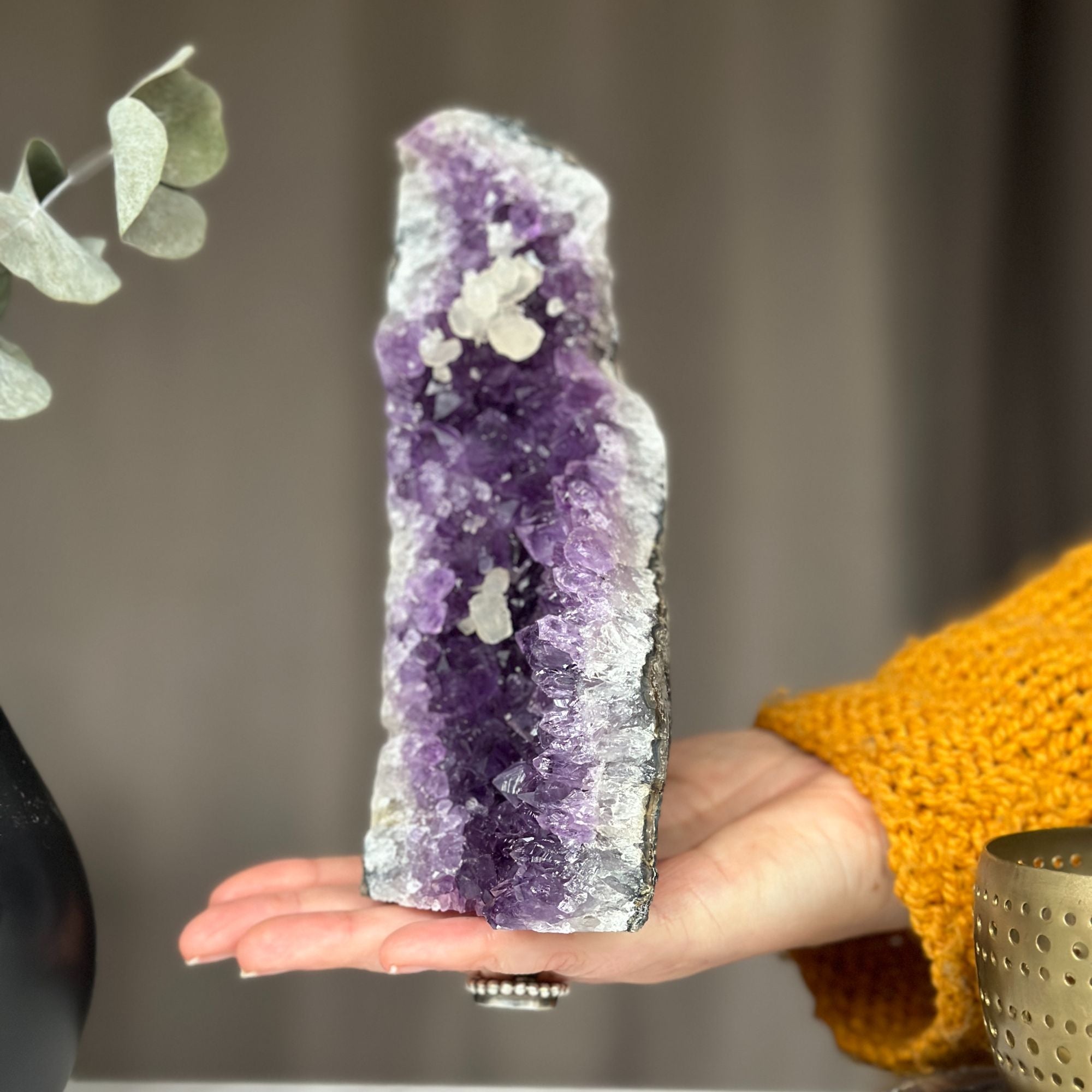 Galaxy amethyst geode, huge crystal decor (8 inches tall), Deep Purple natural amethyst