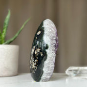 Amethyst Geode Crystal Egg with incredible Agate formations, Natural cave shaped polished agate stone