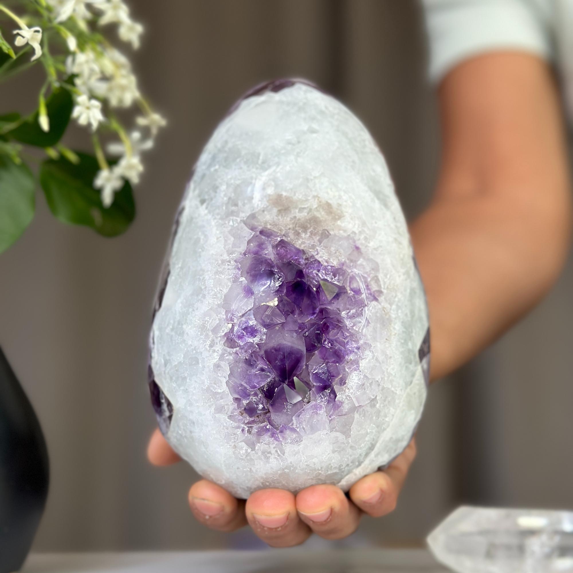 Extra Large Amethyst Geode Cave, Oval shaped Full polished stone, Stunning decor piece, Giant Crystal