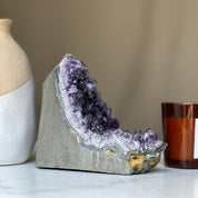 Deep Purple Amethyst cathedral geode, Unique raw crystal cluster, self stand