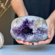 Amethyst Cave Geode with Agate Formations, Deep Purple Project Crystals for Home Decor