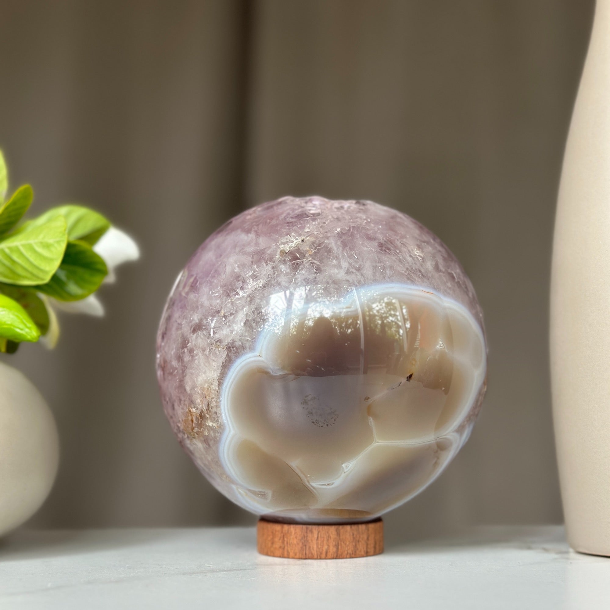 Giant Amethyst Sphere, Open Crystal Ball with agate