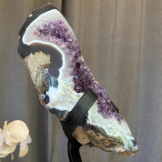 Amethyst Geode Cave with metallic base, Large Cave shaped, 19 inches tall piece for collectors, Full polished, Stunning decor Crystal
