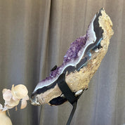 Amethyst Geode Cave with metallic base, Large Cave shaped, 19 inches tall piece for collectors, Full polished, Stunning decor Crystal