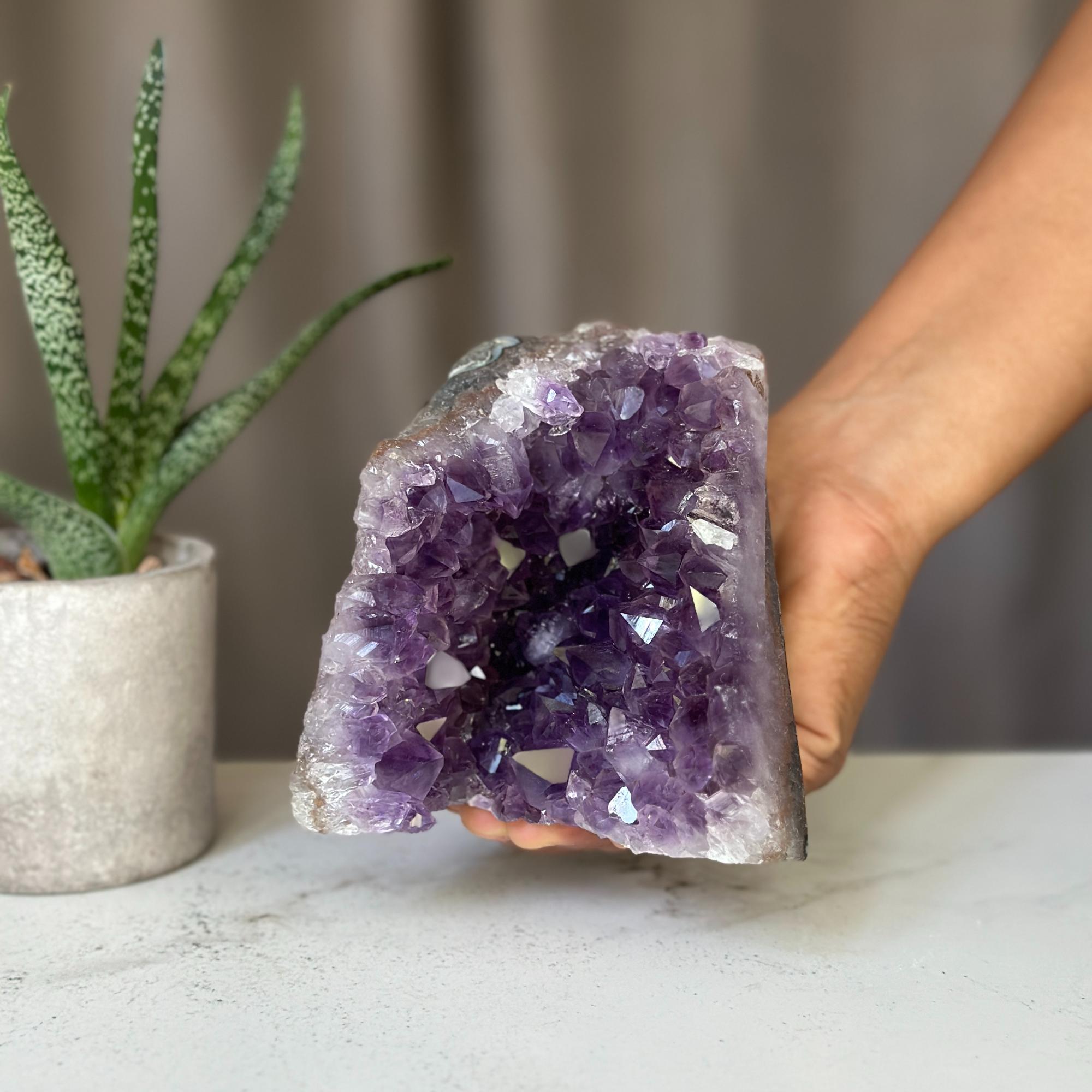 Amethyst Geode Crystal Cluster from Uruguay, Extra Large (3Lb) Anxiety Crystals with incredible agate edges