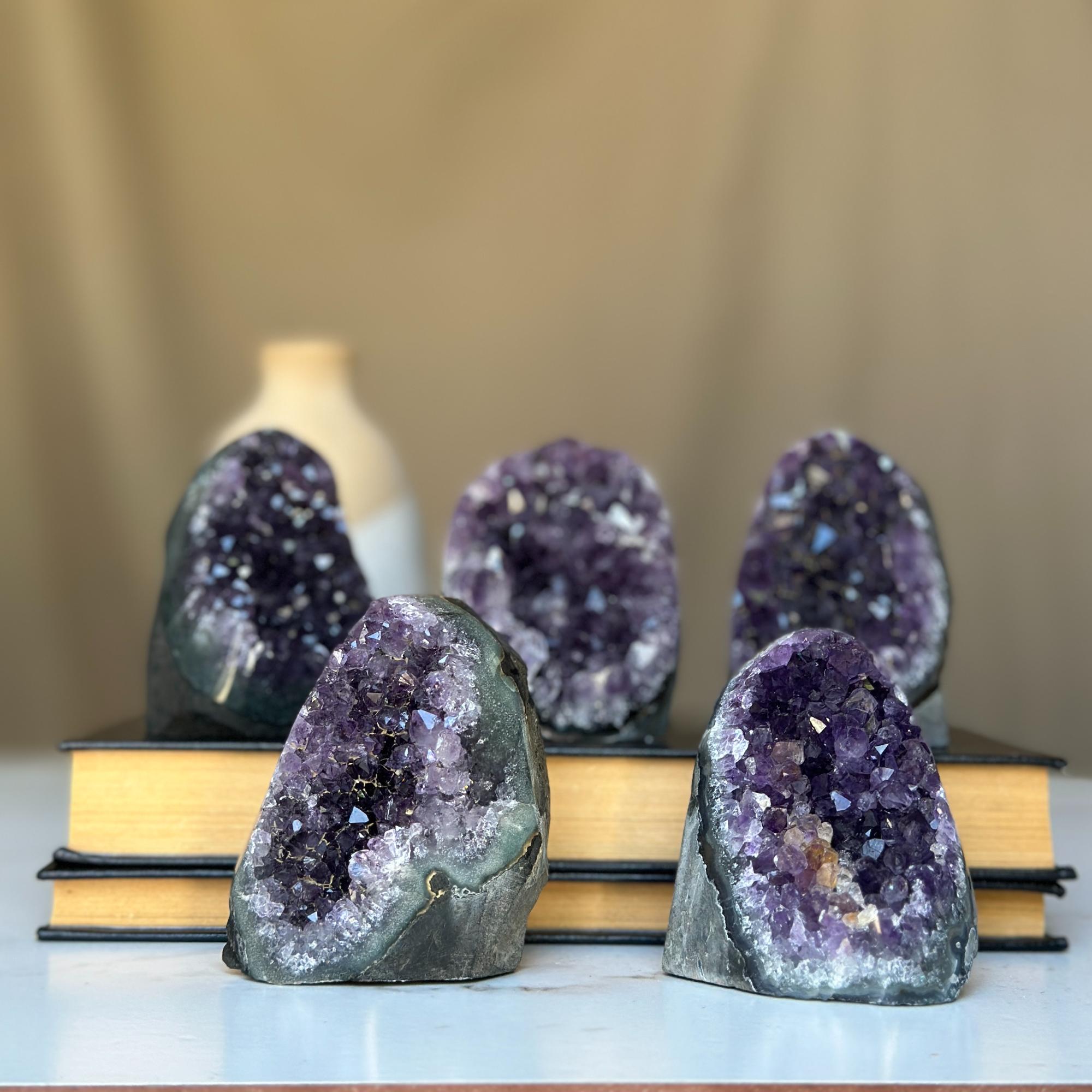 Cute Mini Amethysts SET (5 pieces), small crystal geodes to decor home
